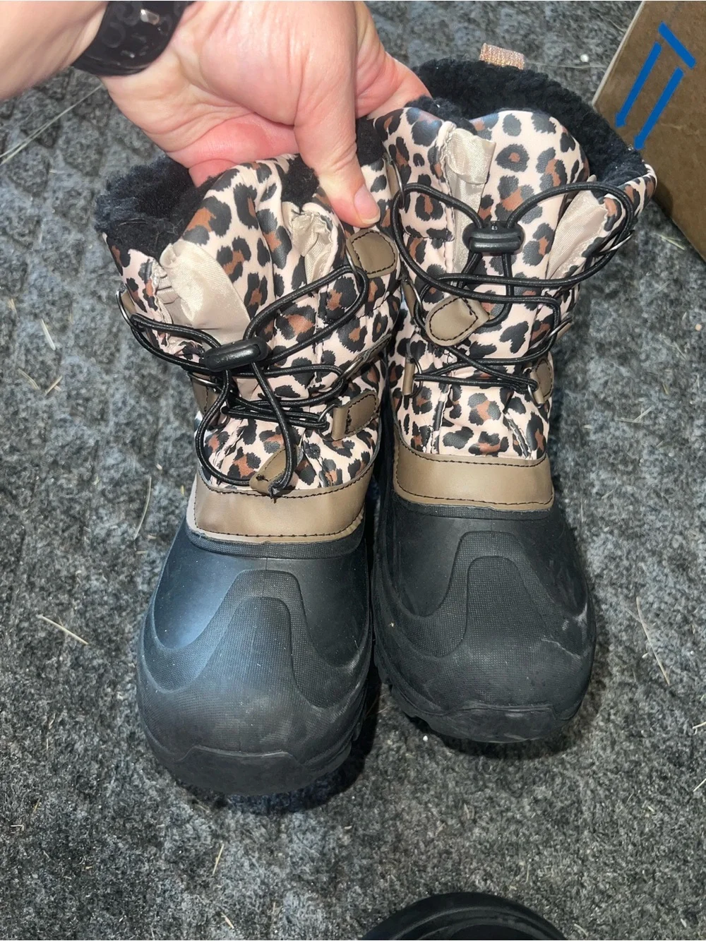🐆 Members Mark Leopard Print Winter Snow Boots – Girls’ Size 5 Big Kids